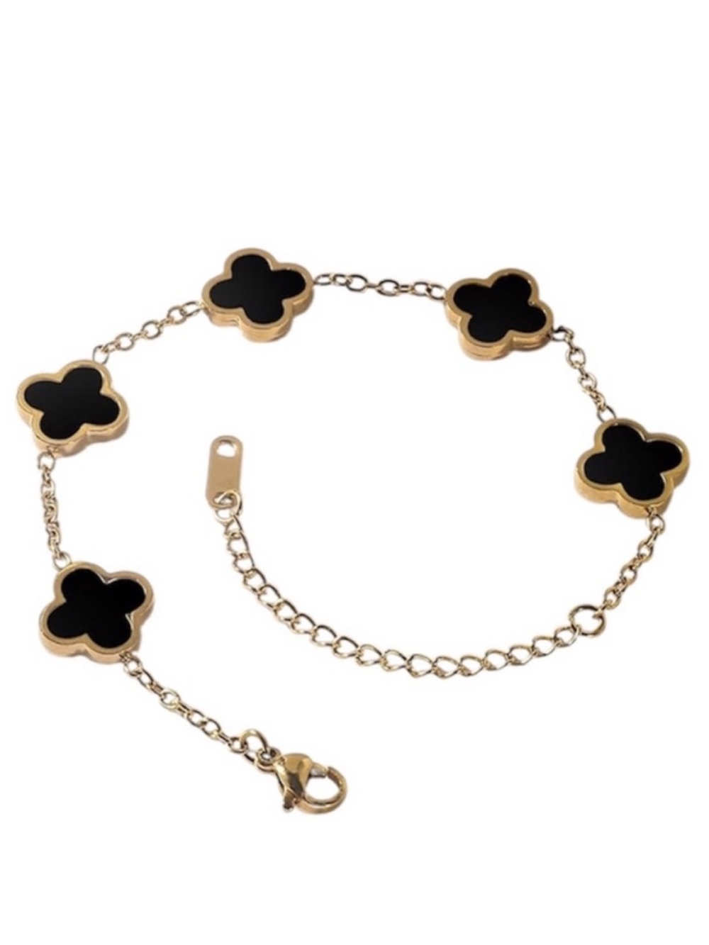 18K Gold Plated Black Clover 5 Motif Bracelet Lucky Alhambra Style Quatrefoil
C3
